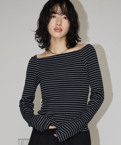 Aunt Marie's(アントマリーズ)の「オフショルボーダーロングスリーブトップス(Tシャツ/カットソー・レディース・グレー/ブラック・FREE)」の21枚目の写真