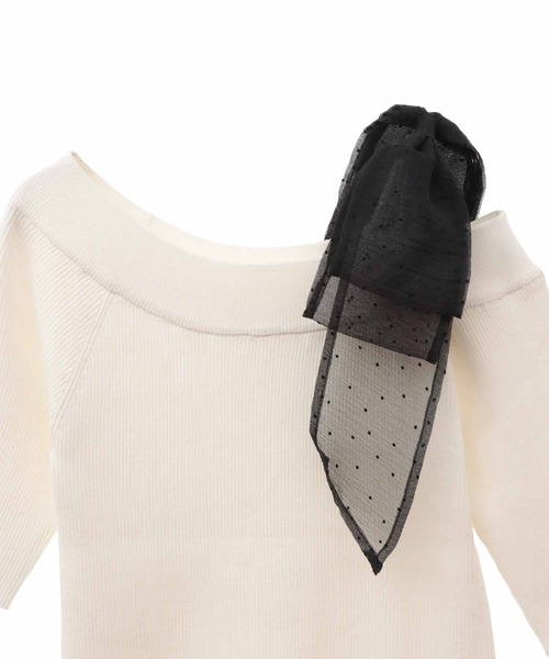 31 Sons de mode（トランテアン　ソン　ドゥ　モード）の「リボン付きオフショルリブニット（ニット/セーター・レディース・ブラック/ライトグリーン/イエロー/オフホワイト・36）」の20枚目の写真