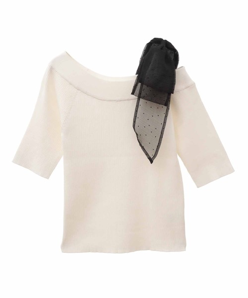 31 Sons de mode（トランテアン　ソン　ドゥ　モード）の「リボン付きオフショルリブニット（ニット/セーター・レディース・ブラック/ライトグリーン/イエロー/オフホワイト・36）」の19枚目の写真