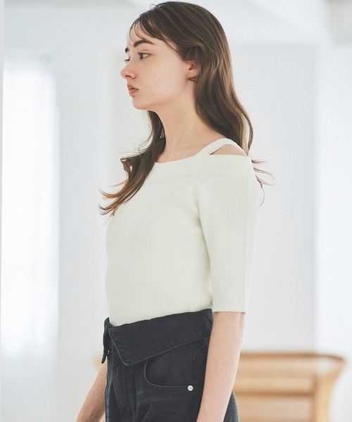 31 Sons de mode（トランテアン　ソン　ドゥ　モード）の「リボン付きオフショルリブニット（ニット/セーター・レディース・ブラック/ライトグリーン/イエロー/オフホワイト・36）」の14枚目の写真