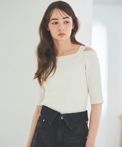 31 Sons de mode（トランテアン　ソン　ドゥ　モード）の「リボン付きオフショルリブニット（ニット/セーター・レディース・ブラック/ライトグリーン/イエロー/オフホワイト・36）」の12枚目の写真