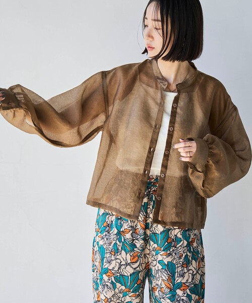coen(コーエン)の「ヒョウ柄ジャガードシアークロップドシャツ(シャツ/ブラウス・レディース・モカ/ダークグレー・L/M)」の9枚目の写真