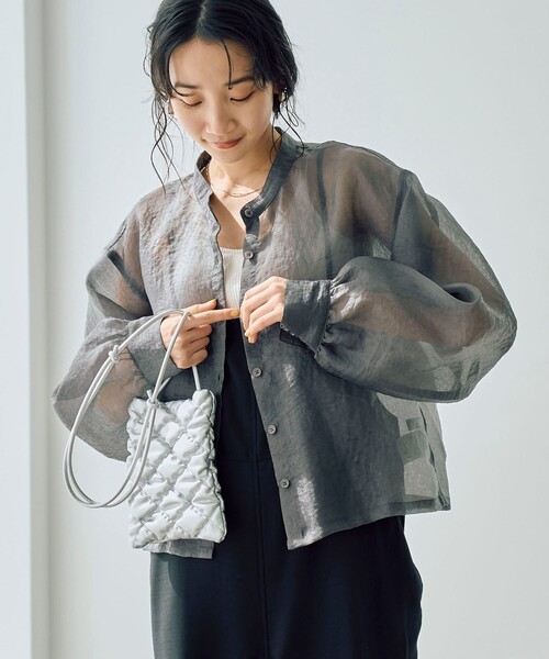coen(コーエン)の「ヒョウ柄ジャガードシアークロップドシャツ(シャツ/ブラウス・レディース・モカ/ダークグレー・L/M)」の6枚目の写真