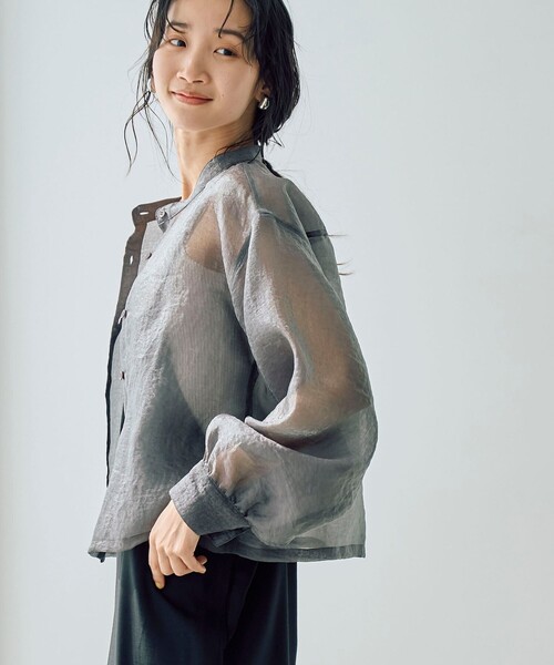 coen(コーエン)の「ヒョウ柄ジャガードシアークロップドシャツ(シャツ/ブラウス・レディース・モカ/ダークグレー・L/M)」の7枚目の写真