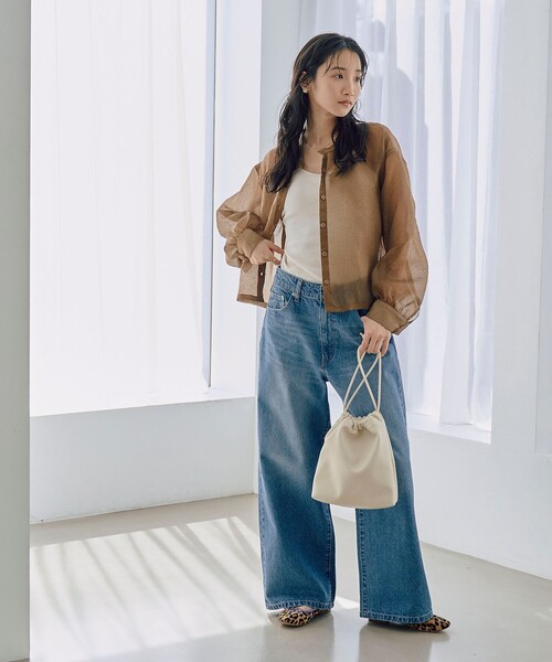coen(コーエン)の「ヒョウ柄ジャガードシアークロップドシャツ(シャツ/ブラウス・レディース・モカ/ダークグレー・L/M)」の17枚目の写真
