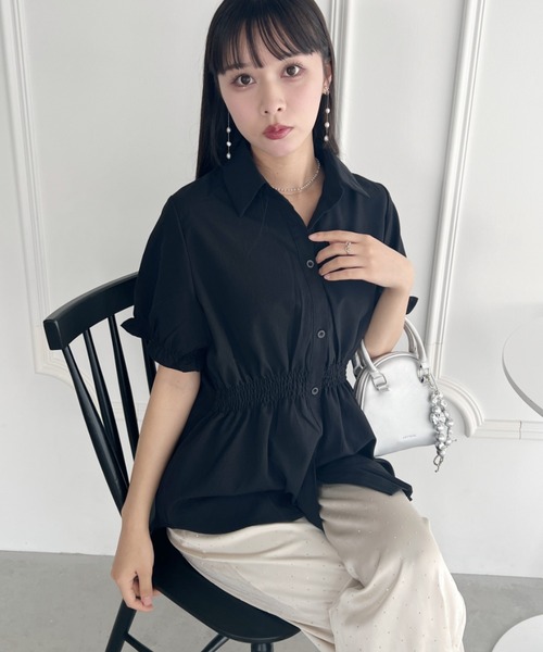 Loueme(ルエム)の「ウエストギャザーチュニックシャツワンピース(シャツワンピース・レディース・ブラック/アイボリー/ライトブルー・FREE)」の12枚目の写真