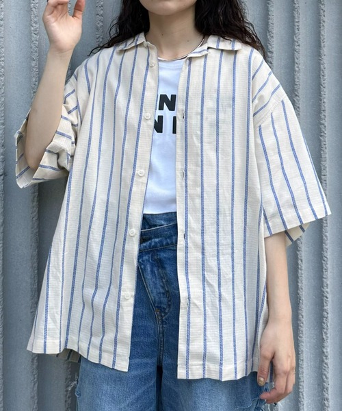 CIAOPANIC TYPY（チャオパニックティピー）の「レースストライプシャツ（シャツ/ブラウス・メンズ・グリーン/チャコールグレー/オフホワイト・MEDIUM/LARGE）」の4枚目の写真