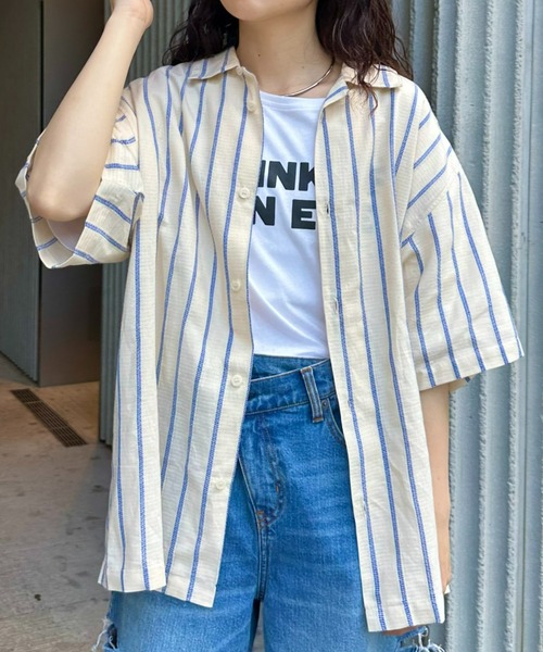 CIAOPANIC TYPY（チャオパニックティピー）の「レースストライプシャツ（シャツ/ブラウス・メンズ・グリーン/チャコールグレー/オフホワイト・MEDIUM/LARGE）」の5枚目の写真