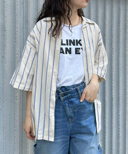 CIAOPANIC TYPY（チャオパニックティピー）の「レースストライプシャツ（シャツ/ブラウス・メンズ・グリーン/チャコールグレー/オフホワイト・MEDIUM/LARGE）」の6枚目の写真