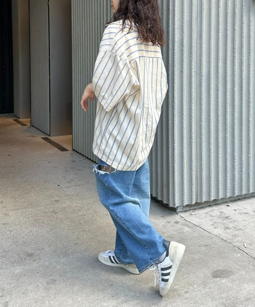 CIAOPANIC TYPY（チャオパニックティピー）の「レースストライプシャツ（シャツ/ブラウス・メンズ・グリーン/チャコールグレー/オフホワイト・MEDIUM/LARGE）」の8枚目の写真