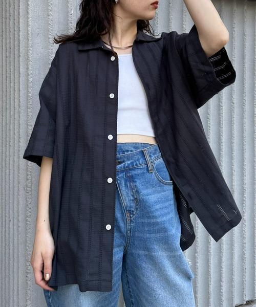 CIAOPANIC TYPY（チャオパニックティピー）の「レースストライプシャツ（シャツ/ブラウス・メンズ・グリーン/チャコールグレー/オフホワイト・MEDIUM/LARGE）」の9枚目の写真