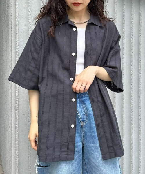 CIAOPANIC TYPY（チャオパニックティピー）の「レースストライプシャツ（シャツ/ブラウス・メンズ・グリーン/チャコールグレー/オフホワイト・MEDIUM/LARGE）」の11枚目の写真