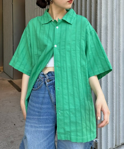 CIAOPANIC TYPY（チャオパニックティピー）の「レースストライプシャツ（シャツ/ブラウス・メンズ・グリーン/チャコールグレー/オフホワイト・MEDIUM/LARGE）」の17枚目の写真