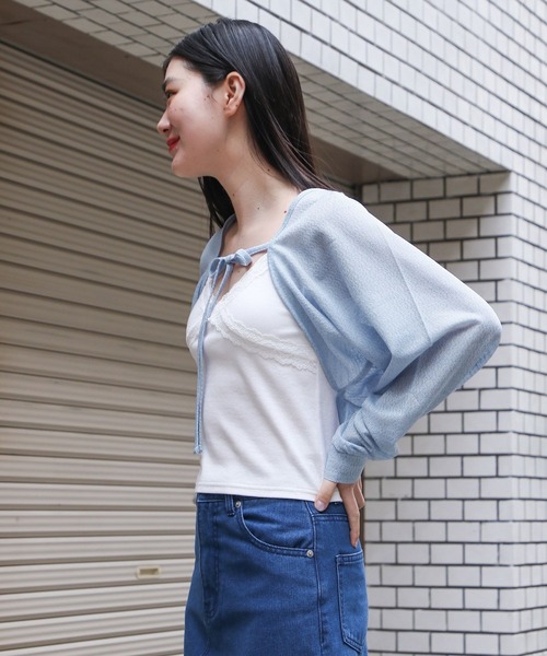 3.3 Field Trip （3.3フィールドトリップ）の「3.3 Field Trip／リボンカーディガン（カーディガン/ボレロ・レディース・ライトグレー/ブラック/ブルー・FREE）」の6枚目の写真