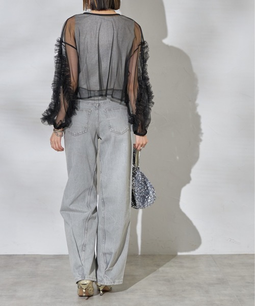 each（イーチ）の「【前後2WAY】袖フリルチュールブラウス（シャツ/ブラウス・レディース・グレイッシュベージュ/ブラック/アイボリー・FREE）」の6枚目の写真