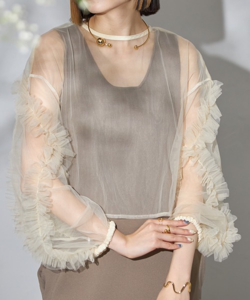 each（イーチ）の「【前後2WAY】袖フリルチュールブラウス（シャツ/ブラウス・レディース・グレイッシュベージュ/ブラック/アイボリー・FREE）」の9枚目の写真