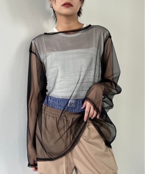 duei(デュイ)の「チュールオーバーサイズプルオーバー(Tシャツ/カットソー・レディース・ブラック/グレー/ホワイト・FREE)」の2枚目の写真