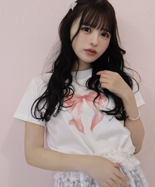 TITTY&CO.（ティティーアンドコー）の「titty ribbon tee（Tシャツ/カットソー・レディース・ホワイト/グレー/ピンク・FREE）」の4枚目の写真