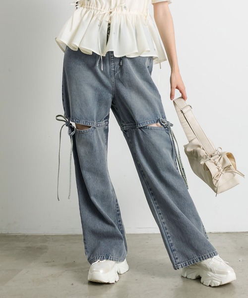 OLIVE des OLIVE(オリーブデオリーブ)の「サイドスリットリボンアソートデニムパンツ(デニムパンツ・レディース・その他/グレイッシュベージュ/ブルー/ラベンダー・SMALL/MEDIUM)」の16枚目の写真
