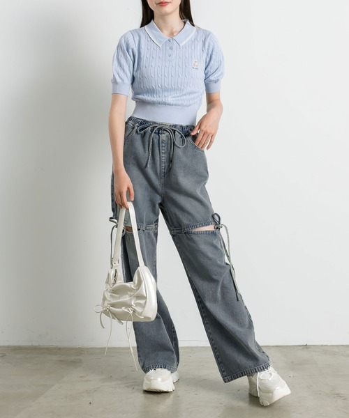 OLIVE des OLIVE(オリーブデオリーブ)の「サイドスリットリボンアソートデニムパンツ(デニムパンツ・レディース・その他/グレイッシュベージュ/ブルー/ラベンダー・SMALL/MEDIUM)」の17枚目の写真
