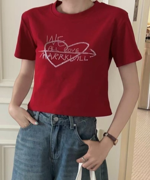tシャツ 前後ロゴコンパクトT レディース セール】【新色追加】ラインストーンハートロゴコンパクトT