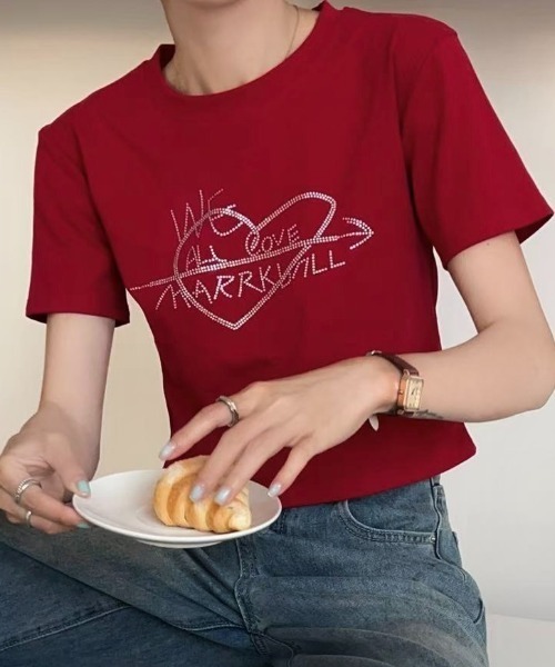 pium ラインストーンハートロゴTシャツ ラインストーンハートロゴTシャツ – pium