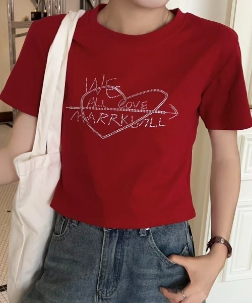 セール】【新色追加】ラインストーンハートロゴコンパクトTシャツ（T