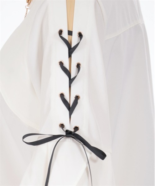 axes femme POETIQUE（アクシーズファムポエティック）の「クロスチャーム付フレア袖ブラウス（シャツ/ブラウス・レディース・キナリ/ブラック/ブルーグリーン・M）」の21枚目の写真