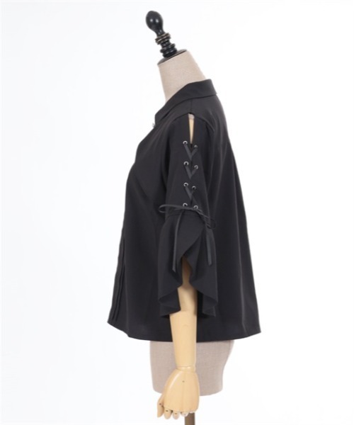 axes femme POETIQUE（アクシーズファムポエティック）の「クロスチャーム付フレア袖ブラウス（シャツ/ブラウス・レディース・キナリ/ブラック/ブルーグリーン・M）」の17枚目の写真