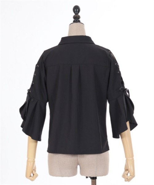 axes femme POETIQUE（アクシーズファムポエティック）の「クロスチャーム付フレア袖ブラウス（シャツ/ブラウス・レディース・キナリ/ブラック/ブルーグリーン・M）」の16枚目の写真