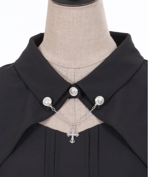 axes femme POETIQUE（アクシーズファムポエティック）の「クロスチャーム付フレア袖ブラウス（シャツ/ブラウス・レディース・キナリ/ブラック/ブルーグリーン・M）」の13枚目の写真