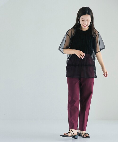 coen(コーエン)の「マルチファンクションやみつきテーパードパンツ(WEB限定サイズ)(スラックス・レディース・ブラック/ターコイズブルー/ワインレッド/ロイヤルブルー/ダークグレー・S/M/L/XL)」の6枚目の写真