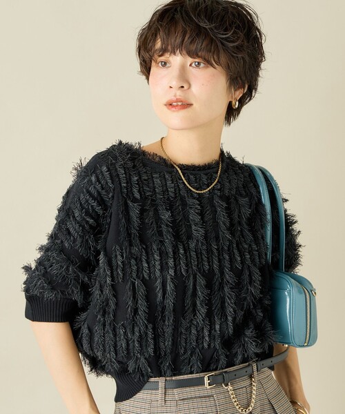 NOLLEY’S(ノーリーズ)の「《手洗い可能》カットフリンジドルマンプルオーバーニット(ニット/セーター・レディース・ブラック/ベージュ・38)」の20枚目の写真