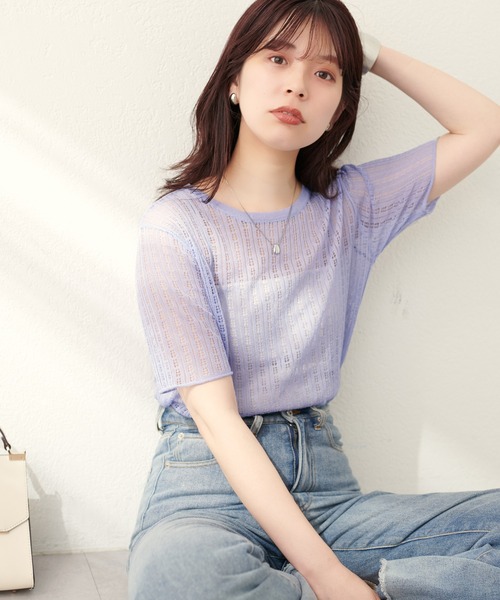 natural couture(ナチュラルクチュール)の「【WEB限定】透かし柄シアーニット(ニット/セーター・レディース・オフホワイト/ブラック/ライトベージュ/パープル系その他/ピンク・FREE)」の21枚目の写真