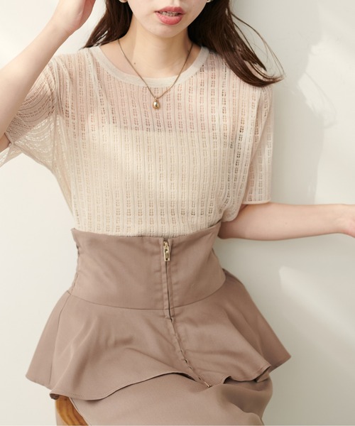 natural couture(ナチュラルクチュール)の「【WEB限定】透かし柄シアーニット(ニット/セーター・レディース・オフホワイト/ブラック/ライトベージュ/パープル系その他/ピンク・FREE)」の16枚目の写真
