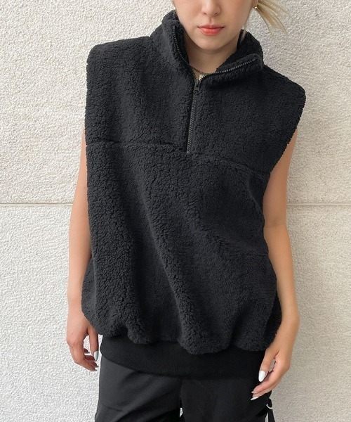 GORGE（ゴージ）の「《ボア×ハーフZIP》レディース ボアスタンドベスト 体型カバー ゆるシルエット 秋冬（ベスト・レディース・アイボリー/モカ/ブラック・F）」の11枚目の写真