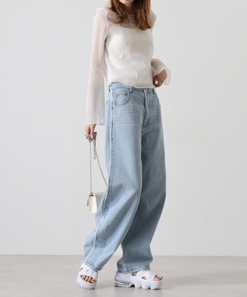 atONE(アットワン)の「デニムサイドフリンジカーブパンツ(デニムパンツ・レディース・ブラック/ブルー系その他2/ブルー・M)」の19枚目の写真