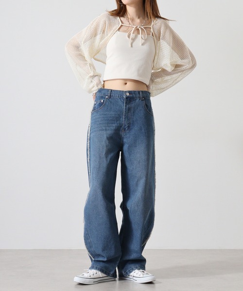 atONE(アットワン)の「デニムサイドフリンジカーブパンツ(デニムパンツ・レディース・ブラック/ブルー系その他2/ブルー・M)」の14枚目の写真