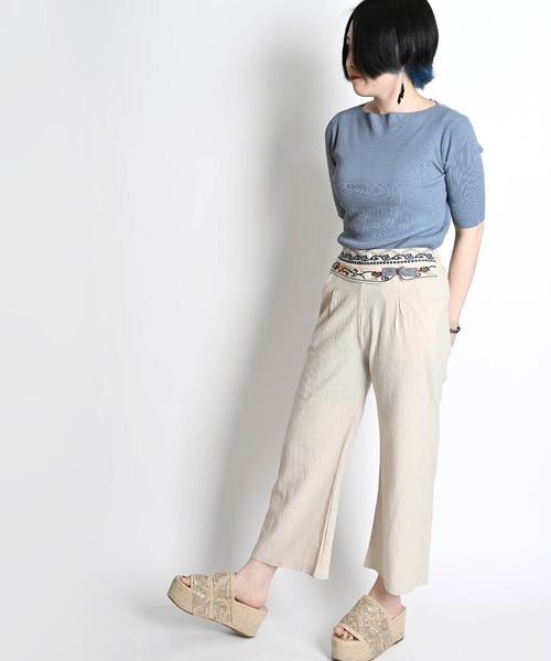 MARAI(マーライ)の「チャイナボタン刺繍ストレートパンツ アンクル丈ストレートパンツ リネン混 綿麻(その他パンツ・レディース・ホワイト/ベージュ/オレンジ・FREE)」の13枚目の写真