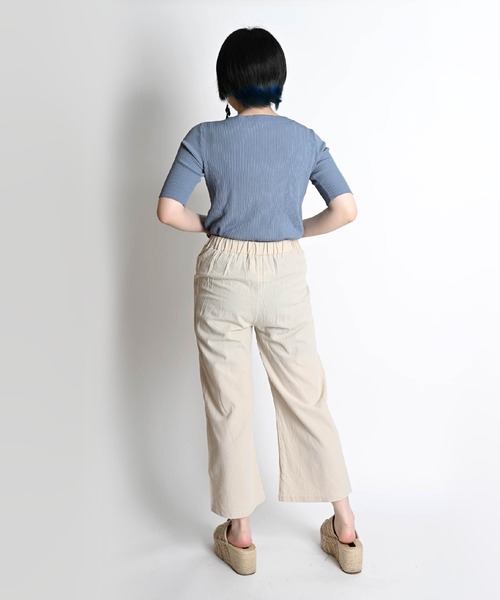 MARAI(マーライ)の「チャイナボタン刺繍ストレートパンツ アンクル丈ストレートパンツ リネン混 綿麻(その他パンツ・レディース・ホワイト/ベージュ/オレンジ・FREE)」の8枚目の写真