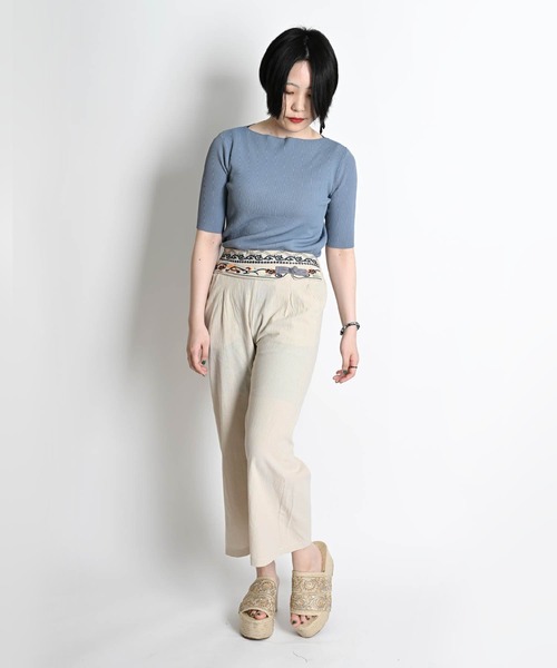 MARAI(マーライ)の「チャイナボタン刺繍ストレートパンツ アンクル丈ストレートパンツ リネン混 綿麻(その他パンツ・レディース・ホワイト/ベージュ/オレンジ・FREE)」の11枚目の写真