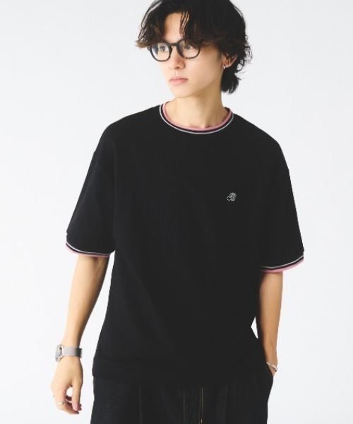 Adoon plain(アドーンプレーン)の「鹿の子ワンポイント刺繍Tシャツ(Tシャツ/カットソー・メンズ・ベージュ/ブラック・MEDIUM/LARGE)」の2枚目の写真