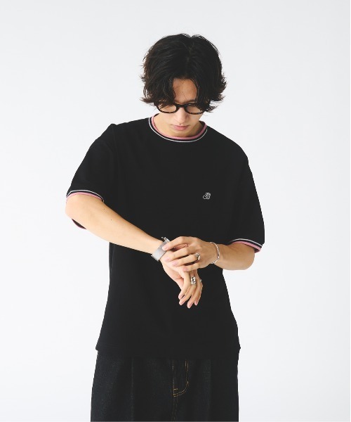 Adoon plain(アドーンプレーン)の「鹿の子ワンポイント刺繍Tシャツ(Tシャツ/カットソー・メンズ・ベージュ/ブラック・MEDIUM/LARGE)」の8枚目の写真