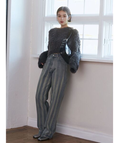 MURUA(ムルーア)の「シャギークロップドニット(ニット/セーター・レディース・イエロー/ベージュ/レッド/カーキ/グレー/ブルー・FREE)」の16枚目の写真