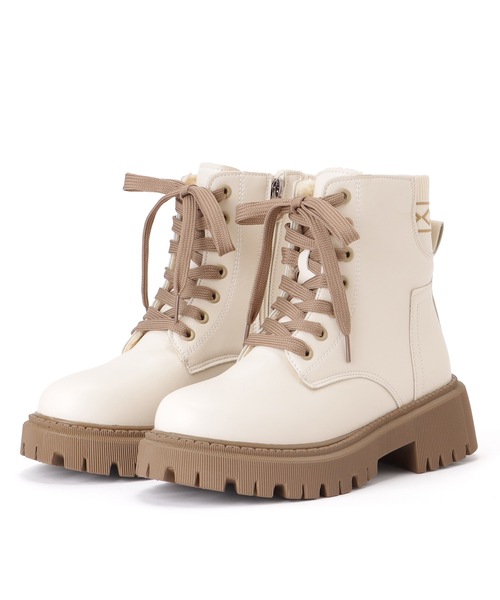 セール】幾何学柄 レースアップ トラック リブ ショートブーツ（ブーツ