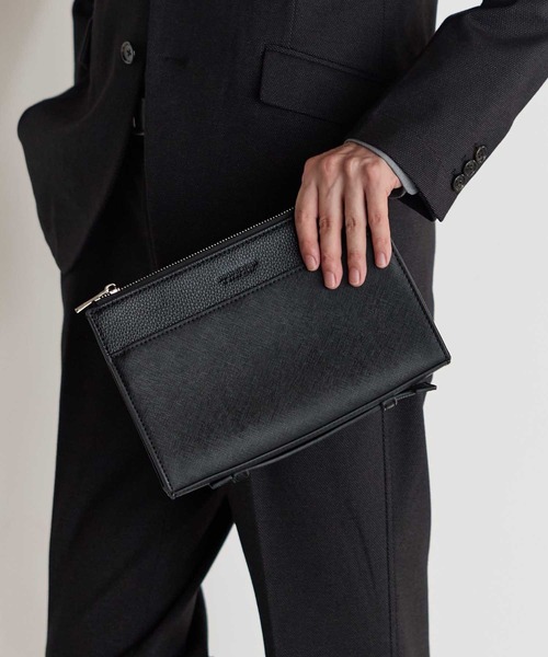 UNION STATION（ユニオンステーション）の「フェイクレザー サフィアーノ クラッチ バッグ（クラッチバッグ・メンズ・ネイビー/ブラック・FREE）」の4枚目の写真