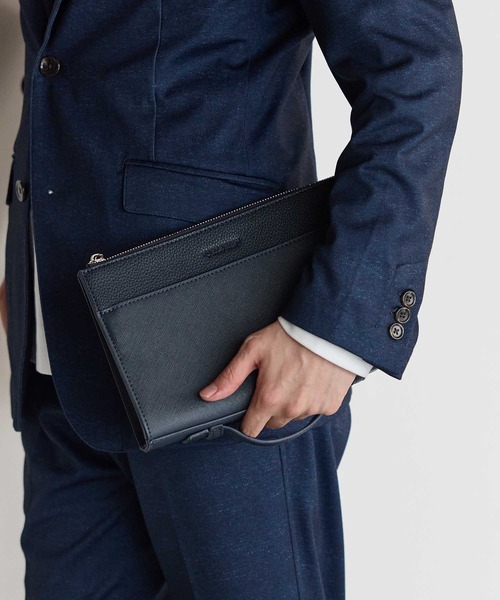UNION STATION（ユニオンステーション）の「フェイクレザー サフィアーノ クラッチ バッグ（クラッチバッグ・メンズ・ネイビー/ブラック・FREE）」の8枚目の写真