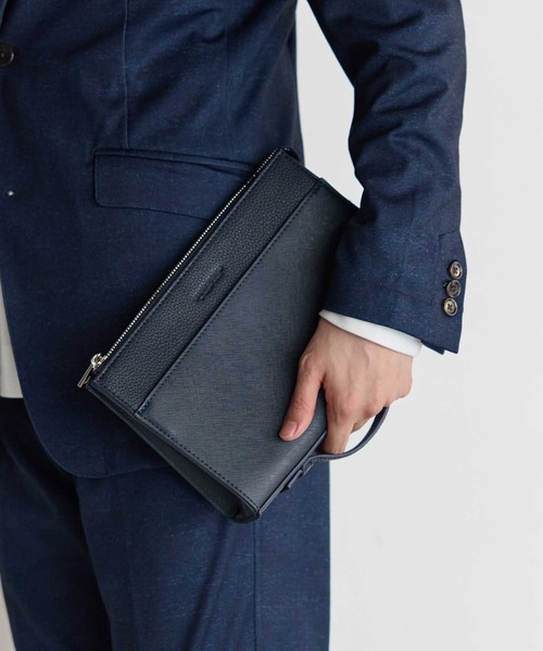 UNION STATION（ユニオンステーション）の「フェイクレザー サフィアーノ クラッチ バッグ（クラッチバッグ・メンズ・ネイビー/ブラック・FREE）」の10枚目の写真