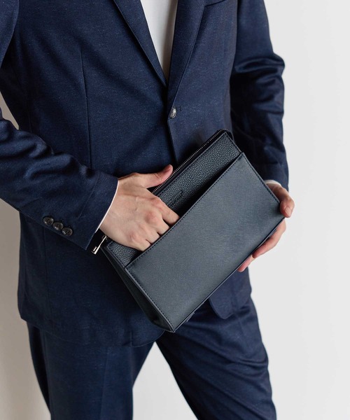 UNION STATION（ユニオンステーション）の「フェイクレザー サフィアーノ クラッチ バッグ（クラッチバッグ・メンズ・ネイビー/ブラック・FREE）」の11枚目の写真