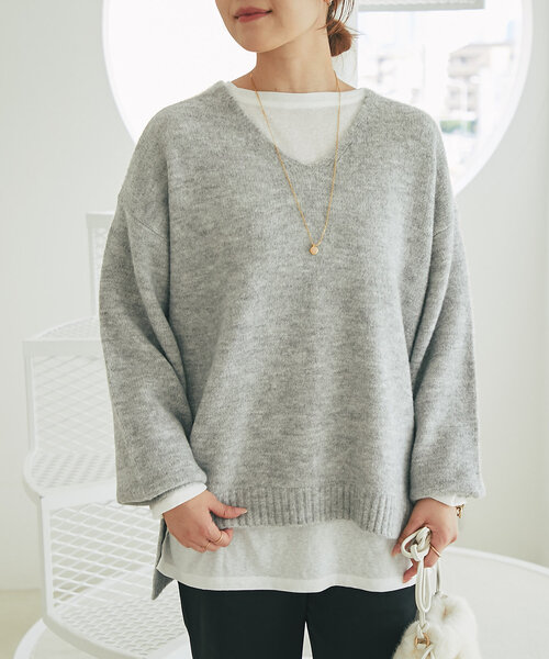 un dix cors（アンディコール）の「《柔らかく軽い着心地》ヤクライクVネックニット（ニット/セーター・レディース・グレー/ブラック/ホワイト系その他/パープル/イエロー・FREE）」の13枚目の写真